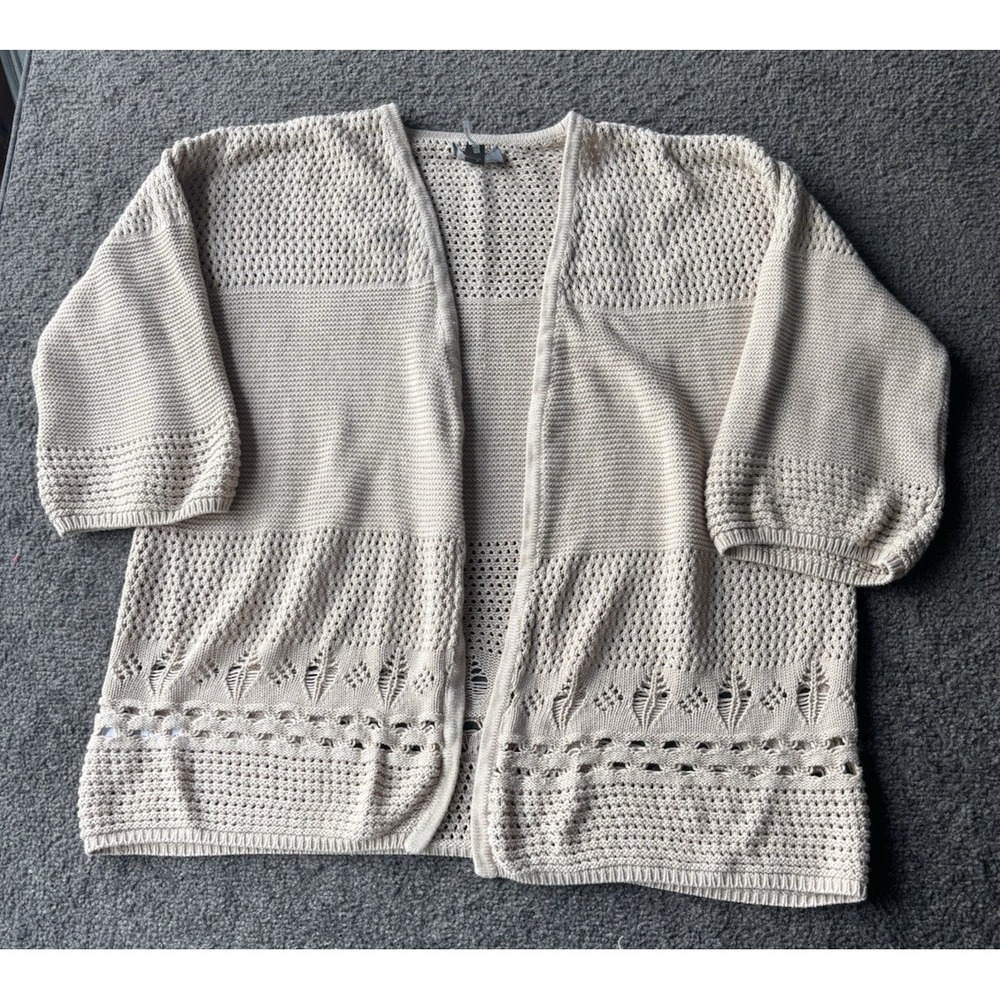 Lysse Cardigan Womens Beige‎ Fringe Sweater Open Long Sleeve Size L/XL